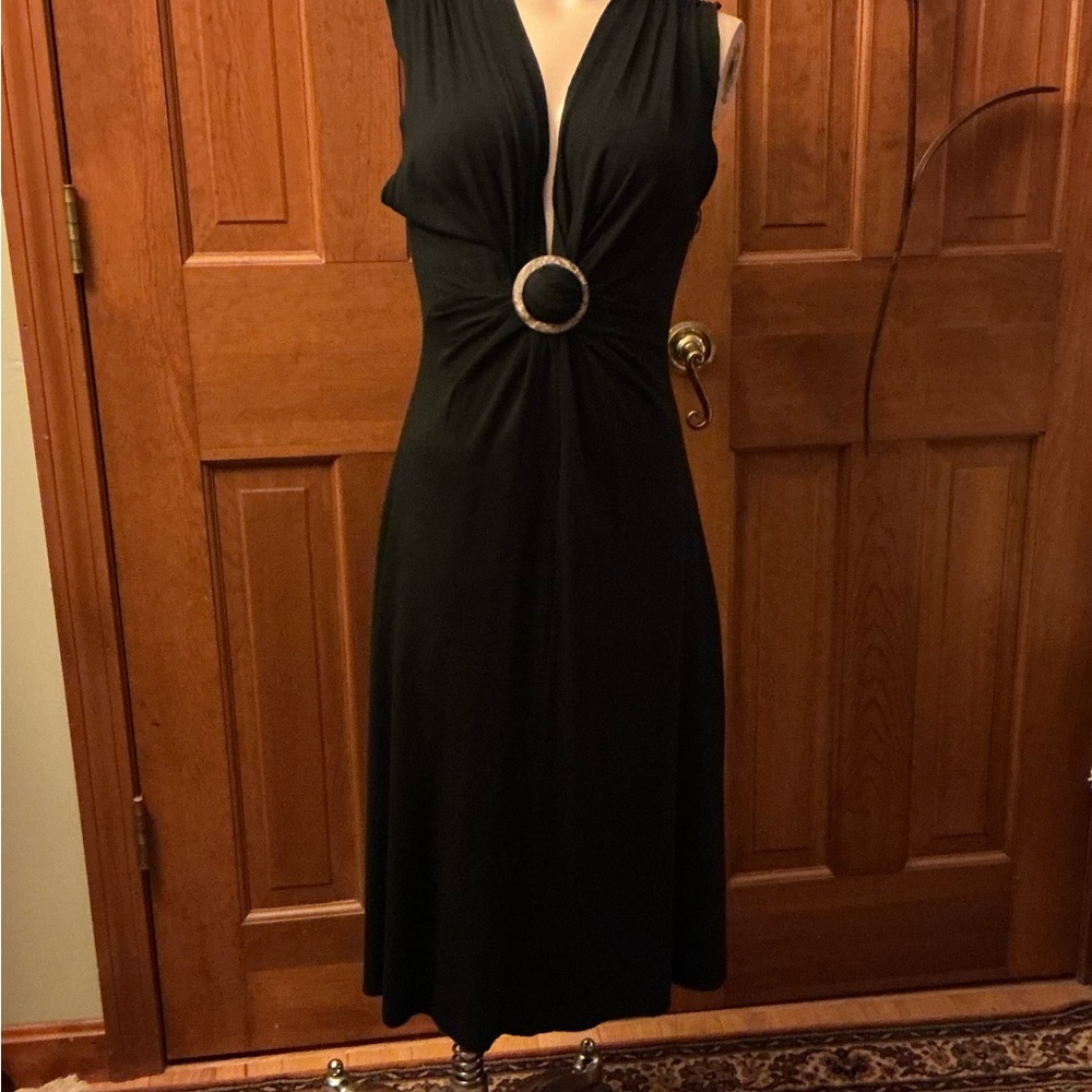 BCBGMaxAzria Black Midi Dress with Ring Detail